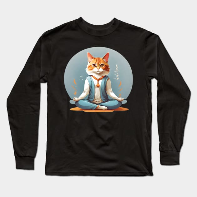 Yoga cat Long Sleeve T-Shirt by Double You Store